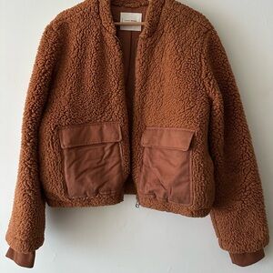 Brown Sherpa Jacket with Pockets
